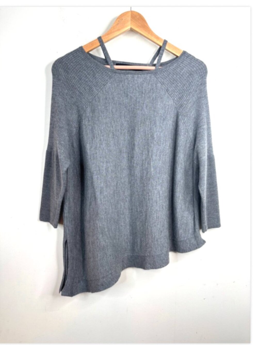 Karen Millen 100% Wool Sweater M/L Grey Asymmetrical Lagenlook Artsy Minimalist